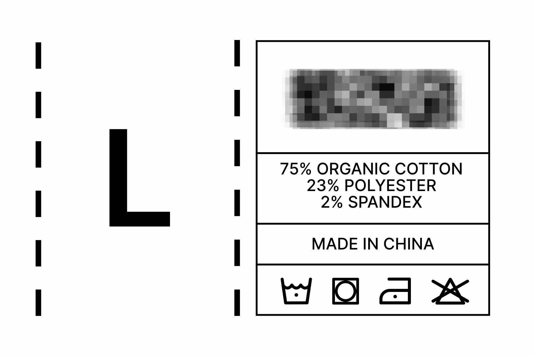 Standard organic cotton sock label showing a blend of 75% organic cotton, 23% polyester, and 2% spandex.